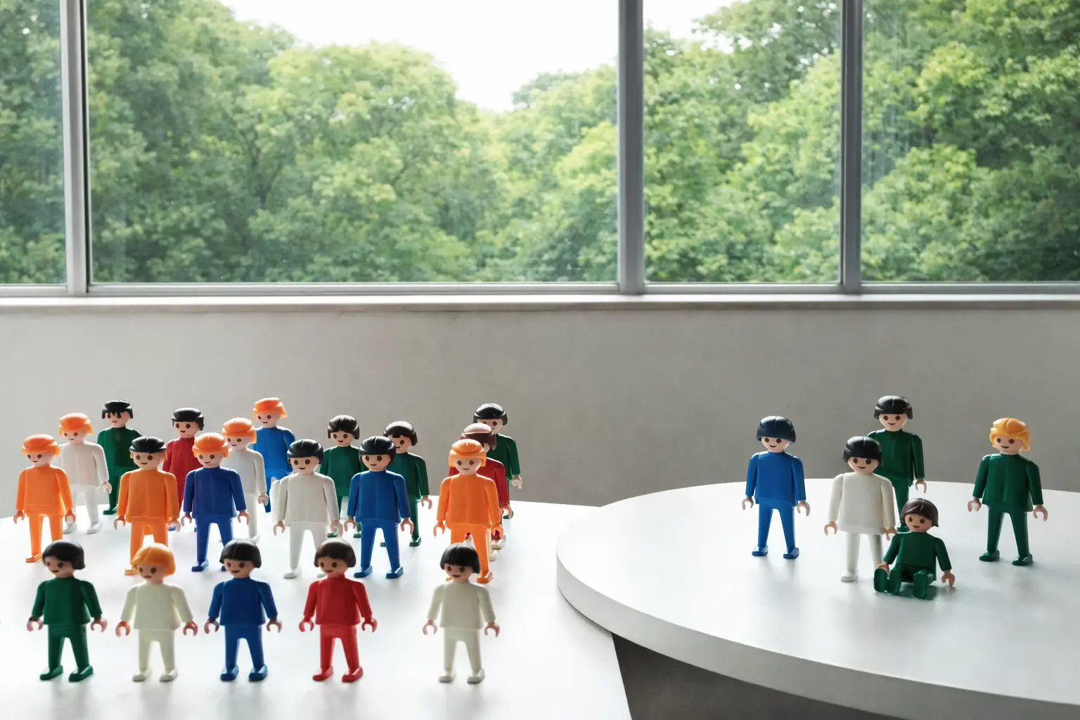 Miniaturas em uma gamela de madeira utilizadas na constelação familiar